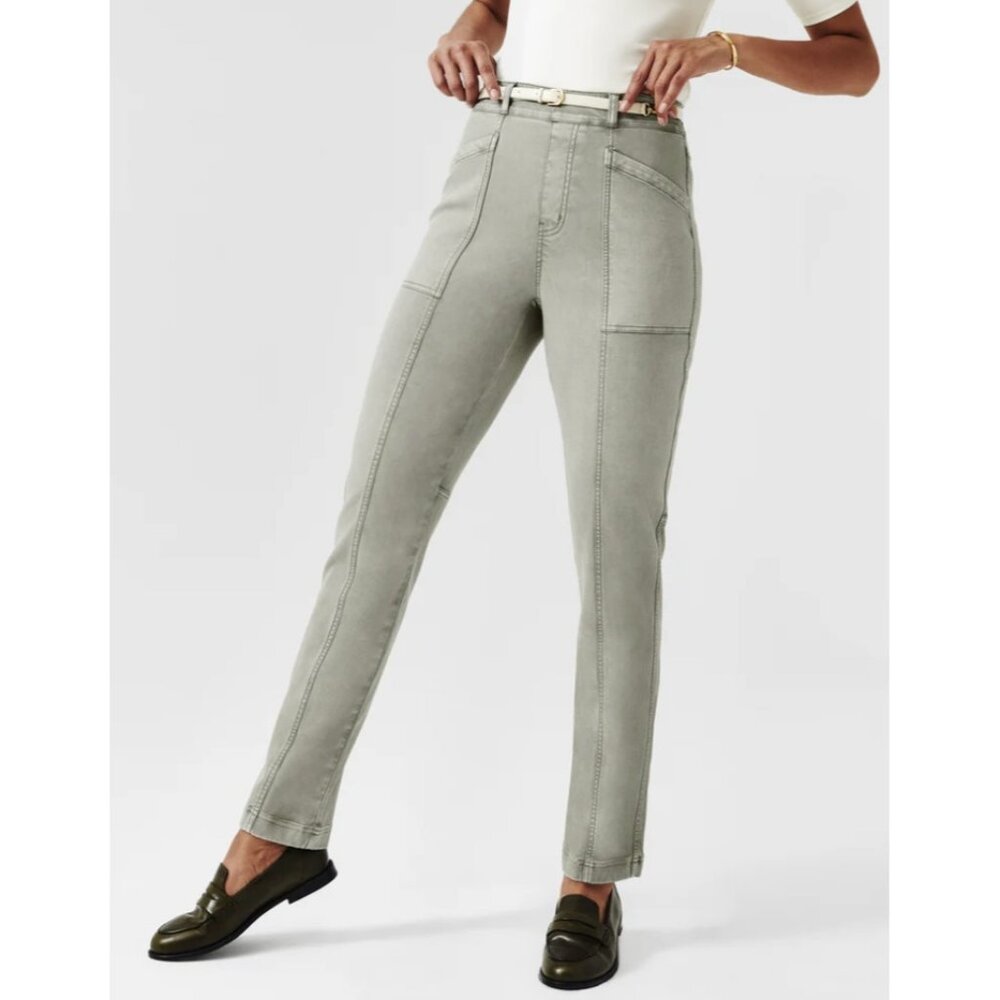 Spanx Petite 20399Q Stretch Twill Straight Leg Pant Olive Oil ( S )